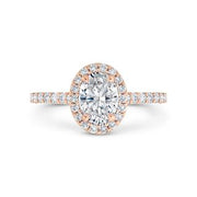 14K Rose Gold Oval Cut Diamond Halo Engagement Ring Mounting With 36 D
