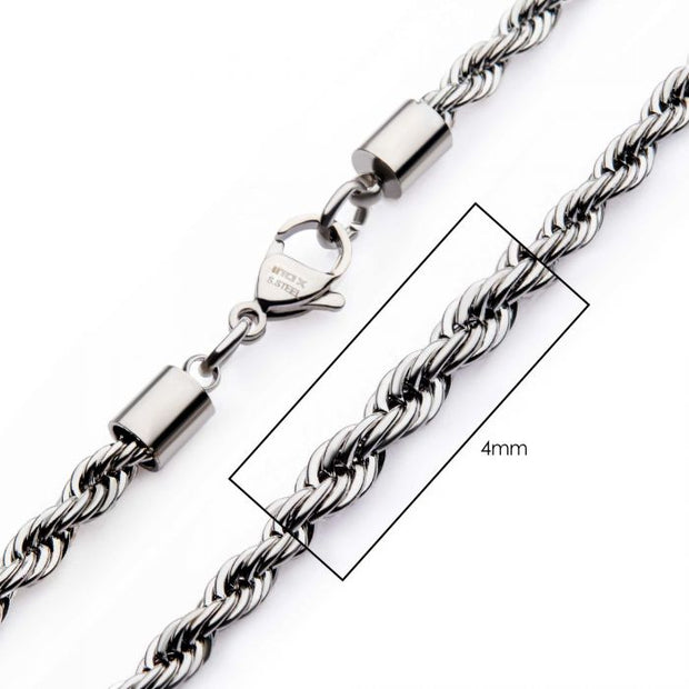 Men's Stainless Steel 4mm Rope Chain Necklace 22 Inch