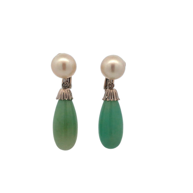 Vintage 14Kt White Gold Drop Earrings With Two 8-8.50Mm Cultured Pearl