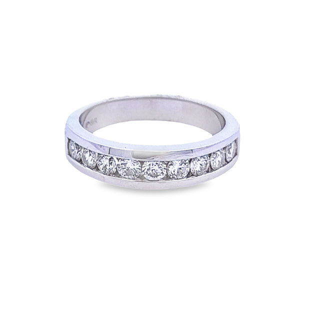 14Kt White Gold Wedding Band With 9 Round Brilliant Channel Set Diamonds .72Ct Tdw I1 HI That Goes With Engagement Ring 140-653