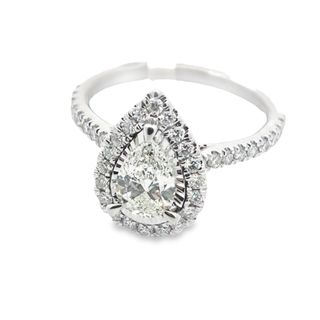 14kt White Gold Ring With Pear Center and 38 Round Diamonds 1.13tdw H/