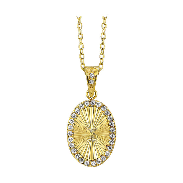Stainless Steel Yellow Gold Plated Oval Pendent With CZ's