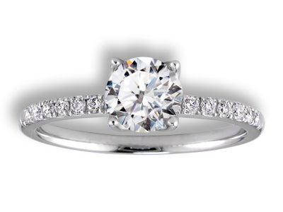 14Kt White Gold Engagement Ring With A .46Ct Round Diamond Center Si2 H And 14 Round Diamonds Down The Band .125Ct Tdw Si1 GH Size 7