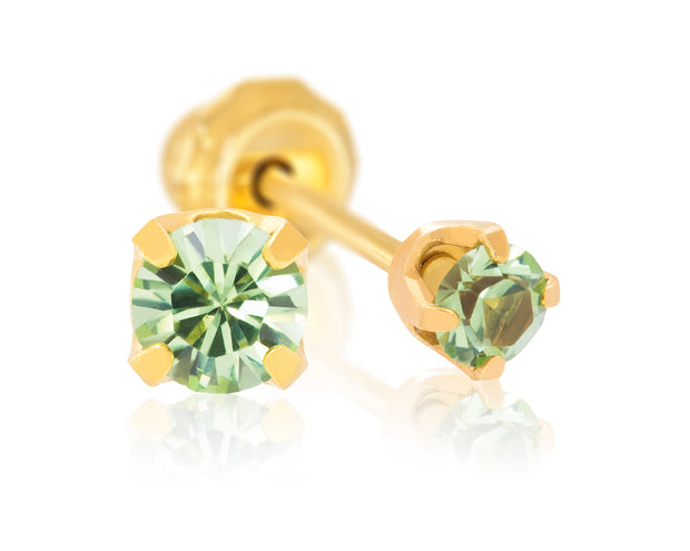 14k Yellow Gold 3MM August Peridot Piercing Studs