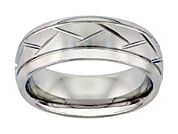 White Tungsten Carbide Ring With Brushed Finish, And Diagonal Diamond Cutting In Pattern Of A Braide. Size 10