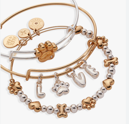 Two Tone Yellow And Gold Sterling Silver Puppy Love Set Of 3 Bangles