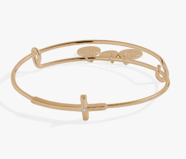 Sterling Silver Yellow Gold Plated  Cross Inline Bangle Bracelert With