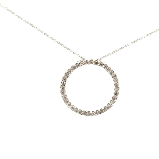 Vintage 10Kt White Gold Circle Pendant Set With 36 Natural Round Brill
