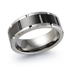 Grey Tungsten Band 8mm With Black Brick Pattern Center Size 10