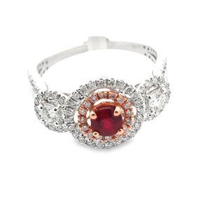 14kt Rose/White Gold Ring With 1 Round Ruby .33ct and 112 Round Diamon