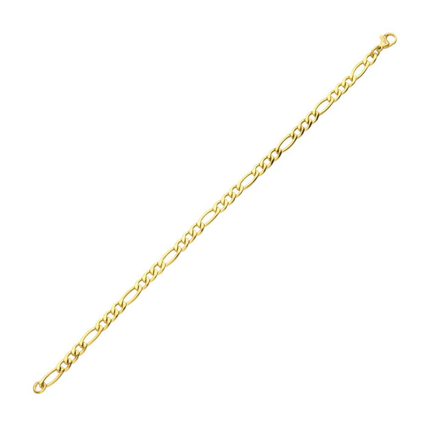 4.7mm 18Kt Gold IP Titanium Figaro Chain Bracelet 6.5 Inch