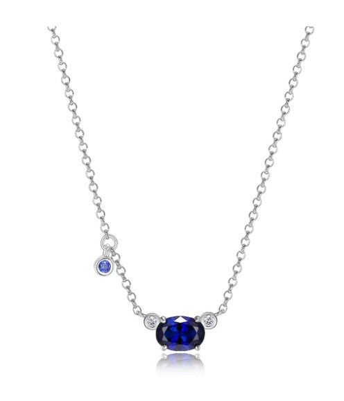 Sterling Silver Necklace with Lab Created Sapphire (Oval Shape 7x5mm)