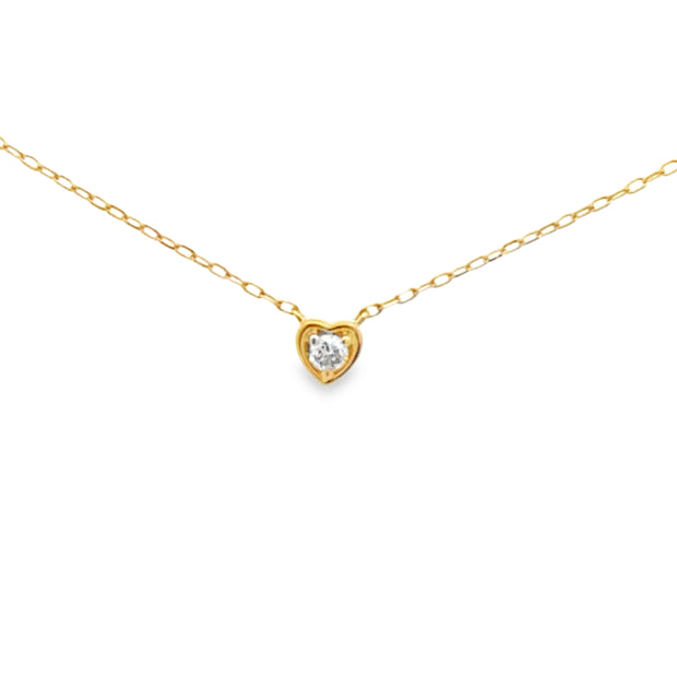 Lady's Yellow 10 Karat Diamond Heart Necklace Length 18 With One = 0.0
