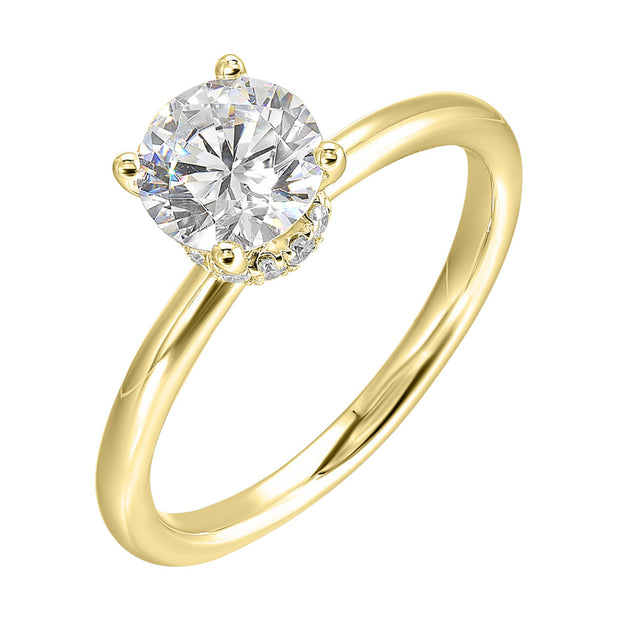 14kt Yellow Gold Mounting With 16 Round Diamond Halo .04tdw CZ Center