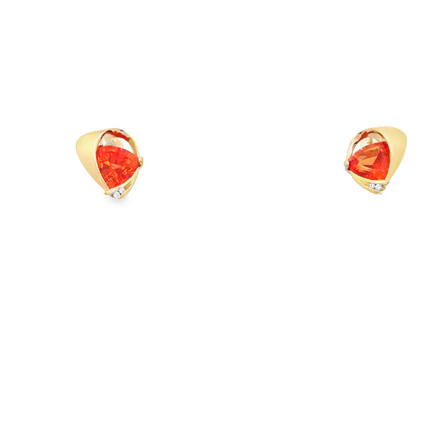 Vintage 14Kt Yellow Gold Earrings Set With 4 Round Brilliant Cut Diamo