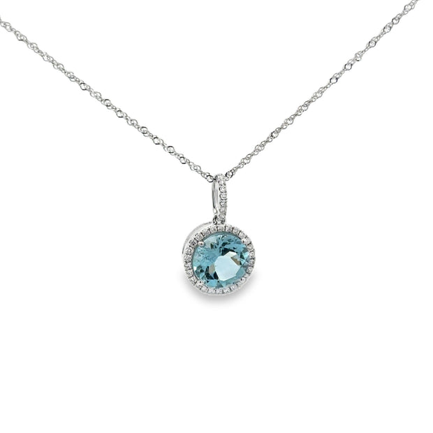 Lady's White 14 Karat Aquamarine Pendant Length 18 With One = 1.54Ct R