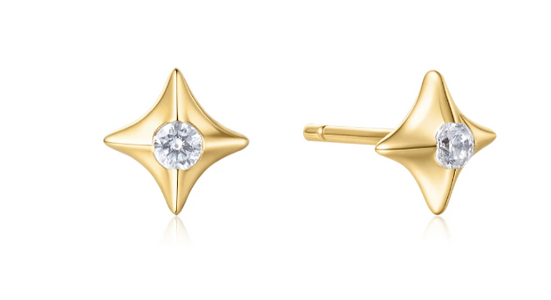 Sterling Silver Yellow Gold Plated Sparkling Star CZ Stud Earrings