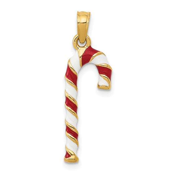 10kt Yellow Gold With RedWhite Enamel Candy Cane