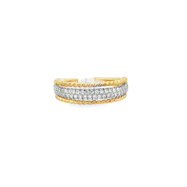 Lady's Two Tone Yellow & White 14 Karat Diamond Braided Fashion Ring S