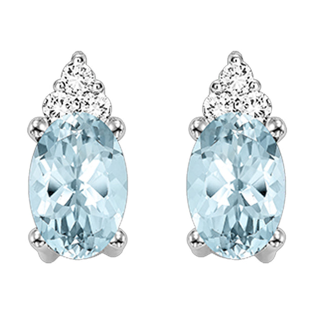 10kt White Gold 2 Oval Amethyst And 6 Round Diamond Earrings