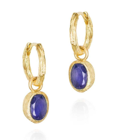 Jorge Revilla Sterling Silver Hinged Hoop Oval Sapphire Earrings With
