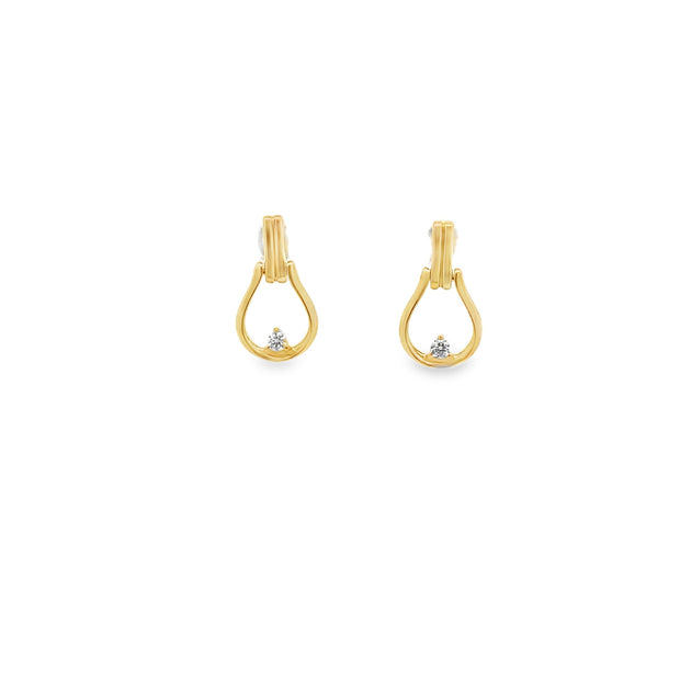 Yellow Gold Plated Sterling Silver Natural Diamond Earrings Two Diamon