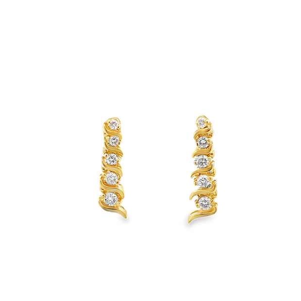 Vintage 14Kt Yellow Gold Earrings Prong Set With 10 Round Brilliant Cu