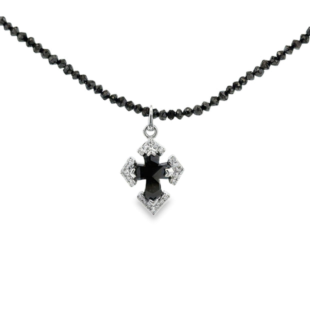 14kt White Gold Cross Pendant With 1.16ct Salt and Pepper Cross Surrou