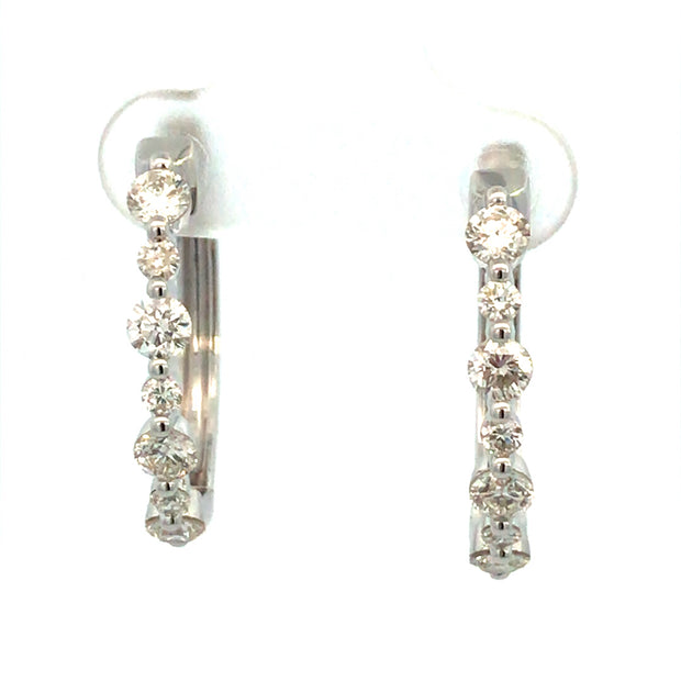 14kt White Gold Diamond Hoop Earrings With 14 Round Diamonds 1.21 H/I