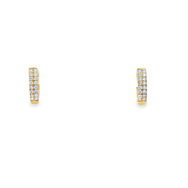 Lady's Yellow 14 Karat Diamond Two Row Huggie Hoop Earrings With 32 =
