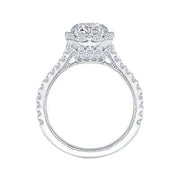 14K White Gold Round Cut Diamond Halo Engagement Ring Mounting With 39