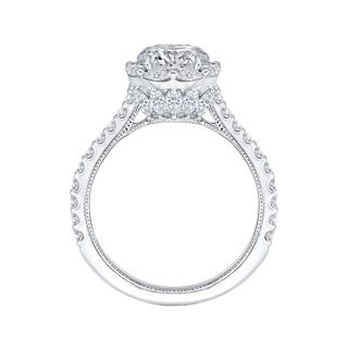 14K White Gold Round Cut Diamond Halo Engagement Ring Mounting With 39