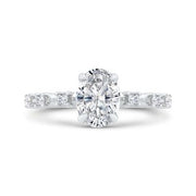 Oval Diamond Engagement Ring In 14K White Gold Mounting With 9 Diamond