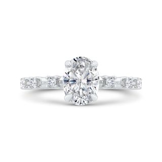 Oval Diamond Engagement Ring In 14K White Gold Mounting With 9 Diamond