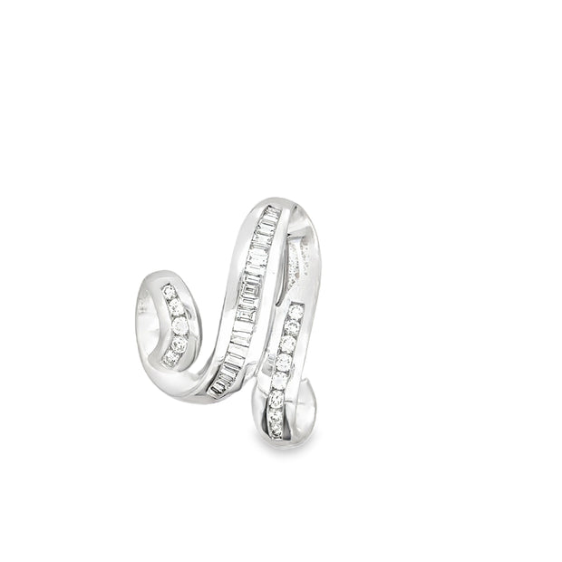 Vintage 14Kt White Gold Omega Slide Channel Set With 13 Round Brillian
