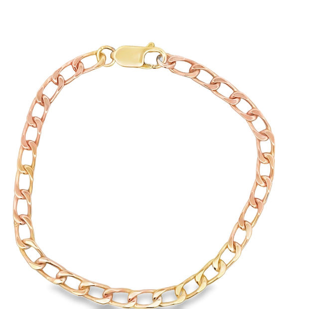 Vintage 14Kt Rose Gold Figaro Bracelet With A 14Kt Yellow Gold Lobster