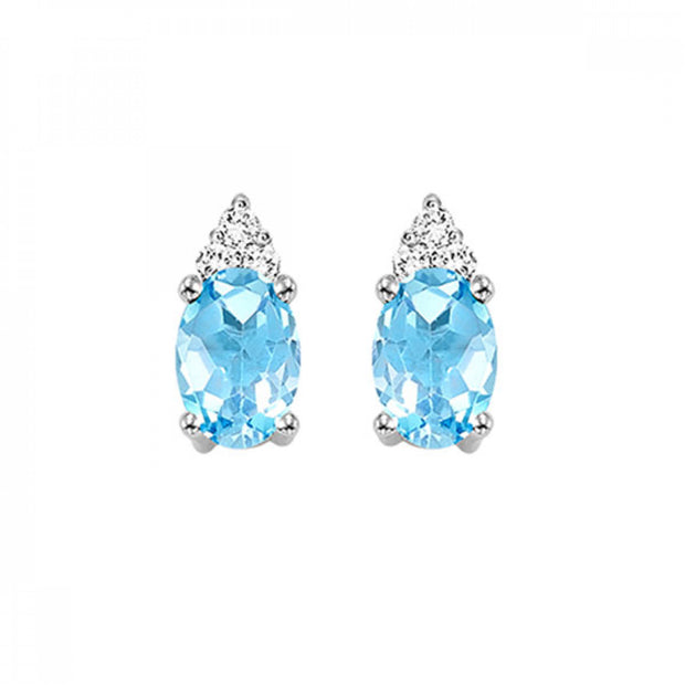 10kt White Gold Oval Blue Topaz and 6 Round Diamond Earrings .06tdw H/
