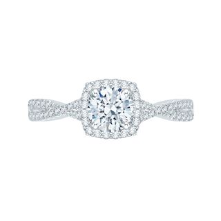 14K White Gold Round Diamond Halo Engagement Ring With 62 Diamonds .31