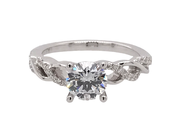 18kt White Gold Ring With 1.00 Round CZ Center And 34 Round Diamond Down The Side .15tdw GH Si1 Goes With 110-1637