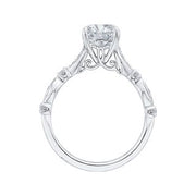14K White Gold Round Diamond Engagement Ring Mounting With 17 Diamonds