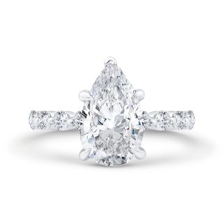 14K White Gold Pear Diamond Engagement Ring Mounting With 33 Diamonds