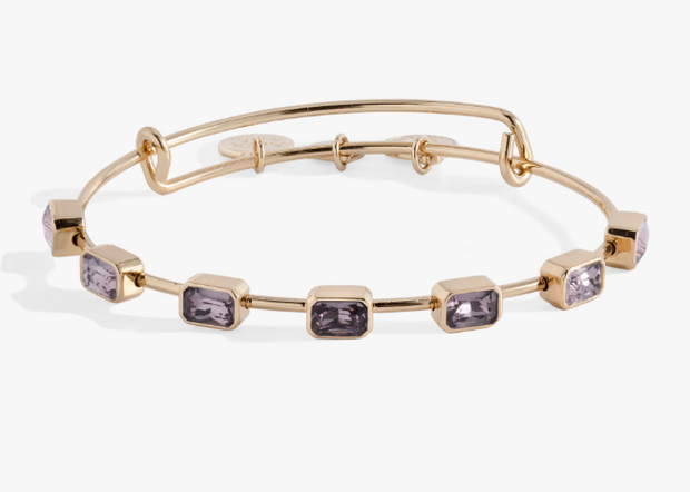 Yellow Tone June Birthstone Emerald Cut Crystal Sterling Silver Bangle