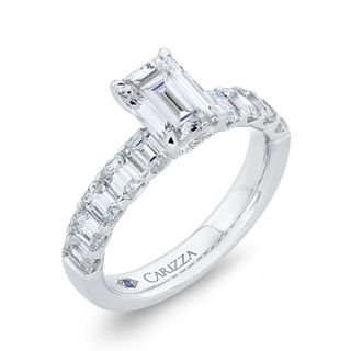 14K White Gold Emerald Cut Solitaire Diamond Engagement Ring Mounting