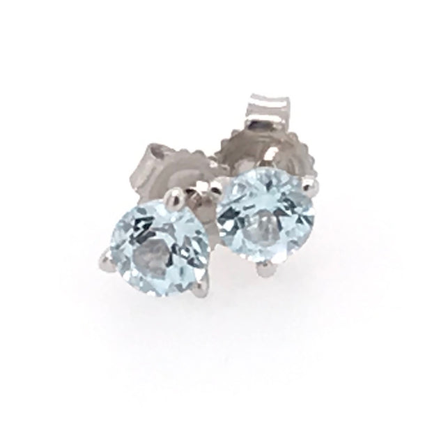 14Kt White Gold 4.mm Round Sky Blue Topaz Stud Earrings