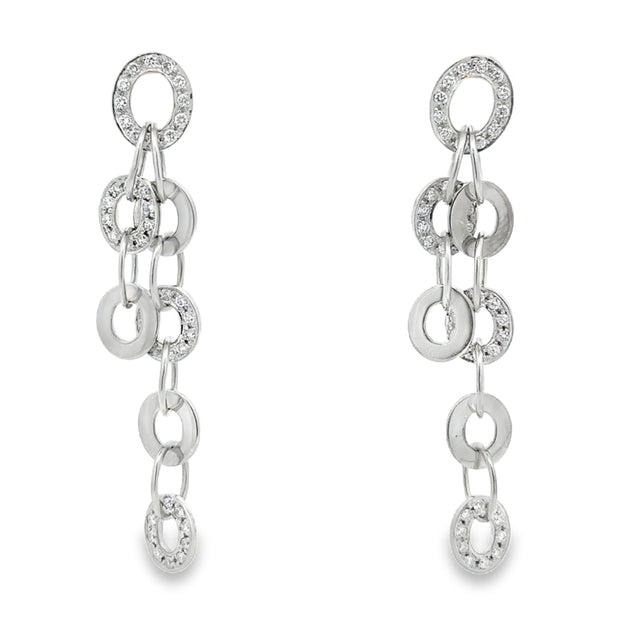 Vintage 14Kt White Gold Drop Earrings Set With 84 Natural Round Brilli