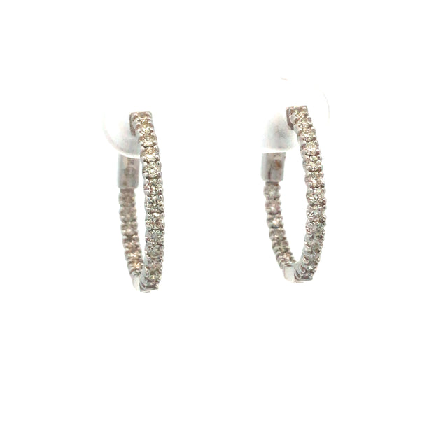 14Kt White Gold In  Out Hoop Earrings With 40=0.72Tw Round Diamonds
