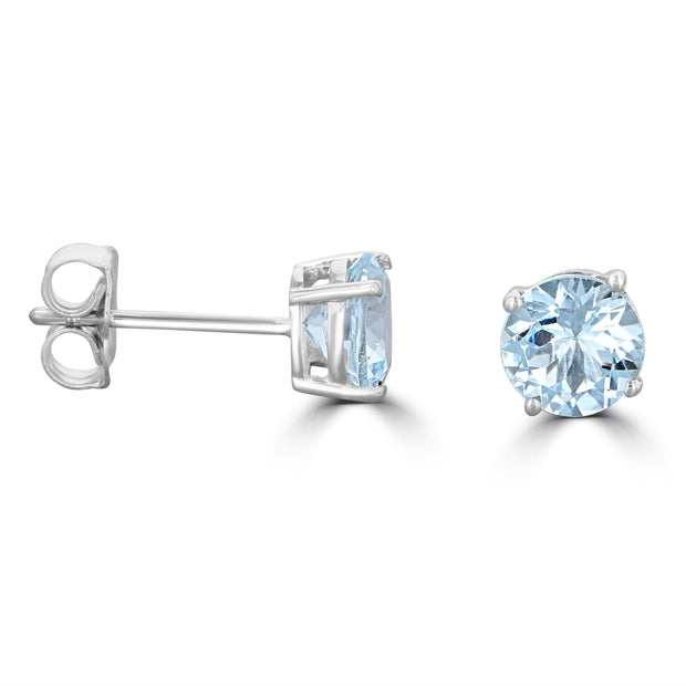 14kt White Gold 6mm Round Aquamarine Stud Earrings 1.51ct