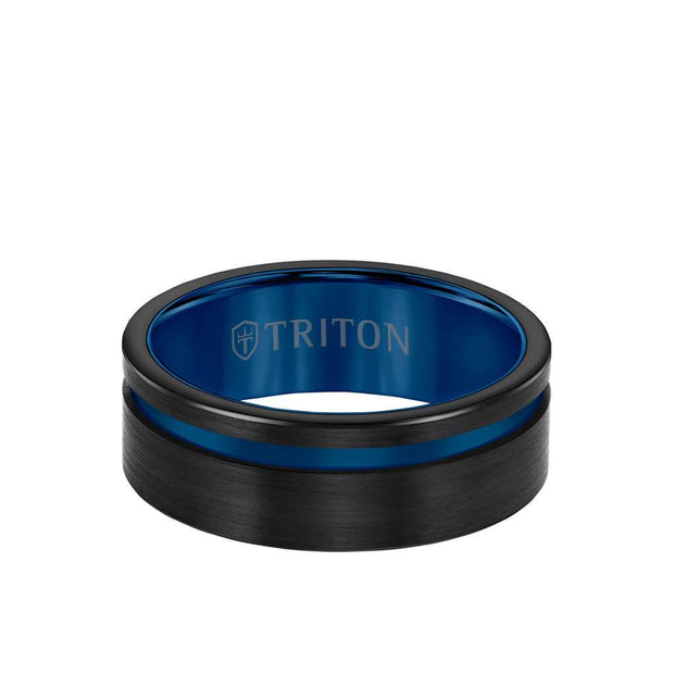 8mm Black  Blue Tungsten Band