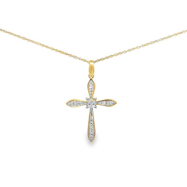 Lady's Yellow 10 Karat Diamond Cross Adjustable Pendant Length 18 With