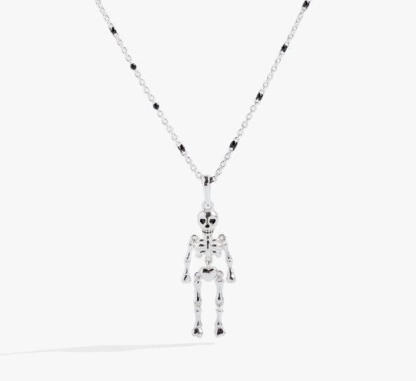 Sterling Silver Skeleton With Siliver and Black Bead Necklace